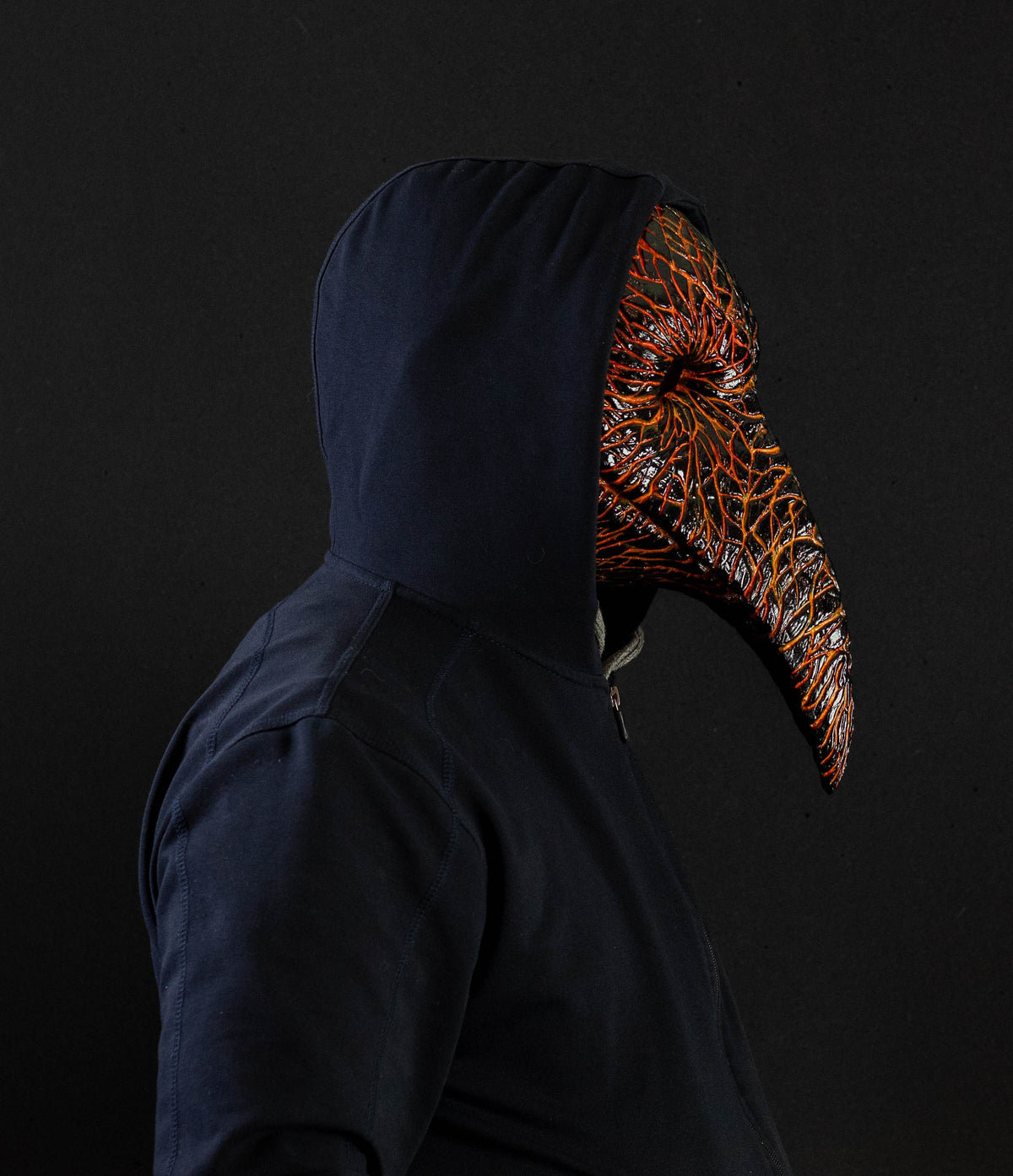 Plague Doctor mask for Helloween party and carnival or masquerade. Bird mask magma shape.