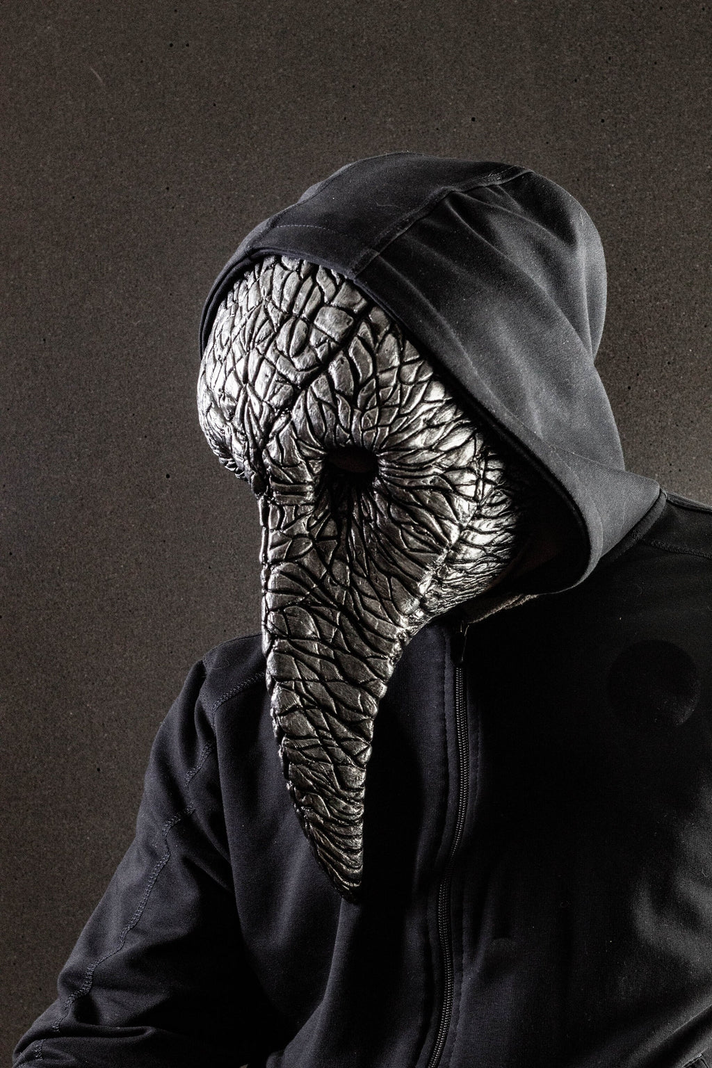 Plague Doctor mask for Helloween party and carnival or masquerade. Bird mask metallic shape.