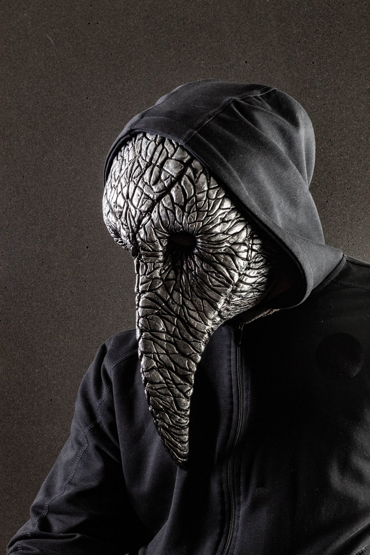 Plague Doctor mask for Helloween party and carnival or masquerade. Bird mask metallic shape.