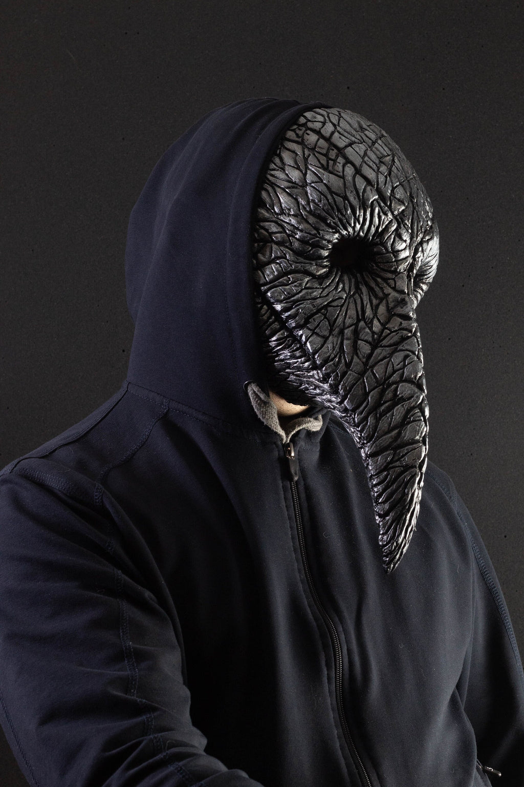 Plague Doctor mask for Helloween party and carnival or masquerade. Bird mask metallic shape.