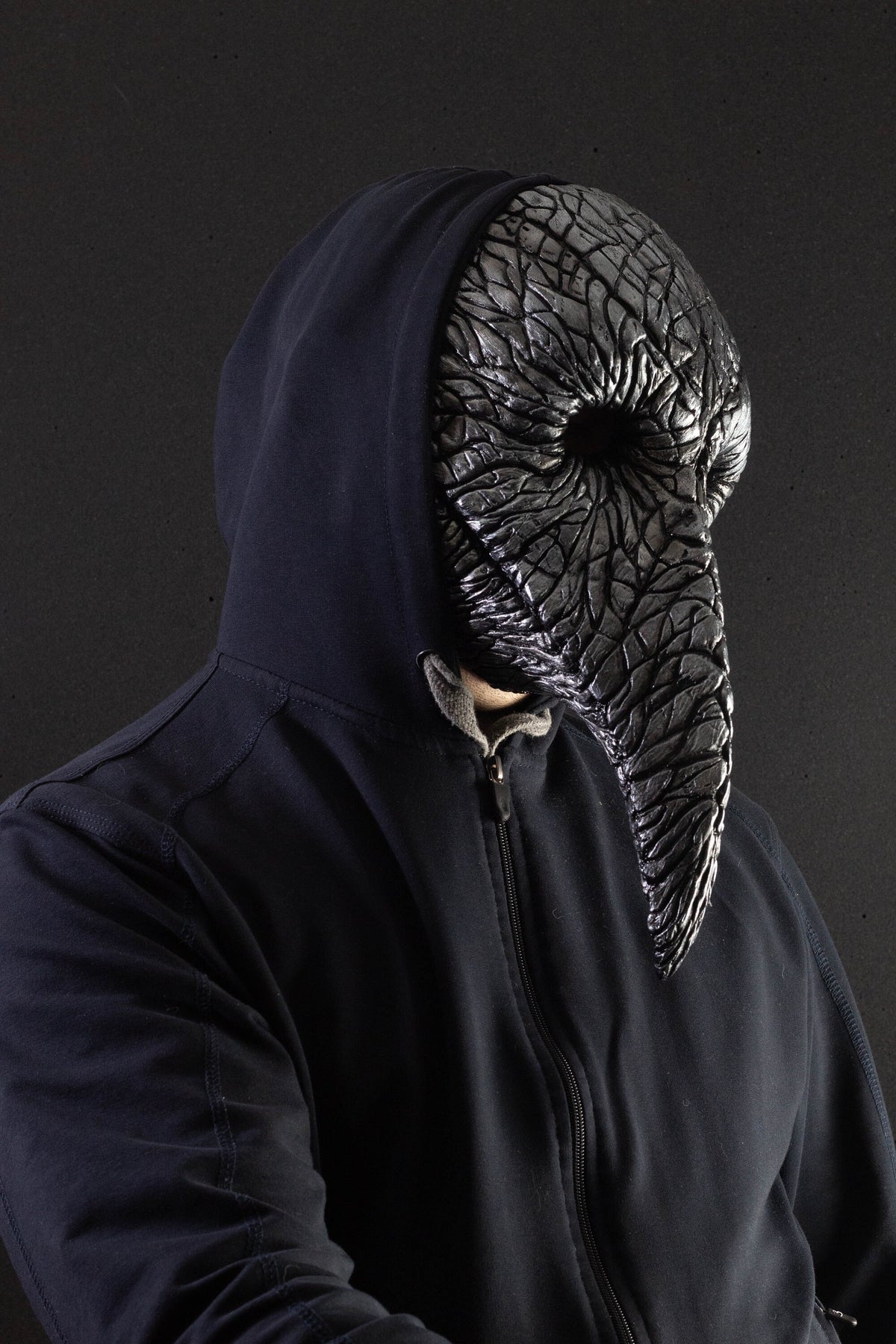 Plague Doctor mask for Helloween party and carnival or masquerade. Bird mask metallic shape.