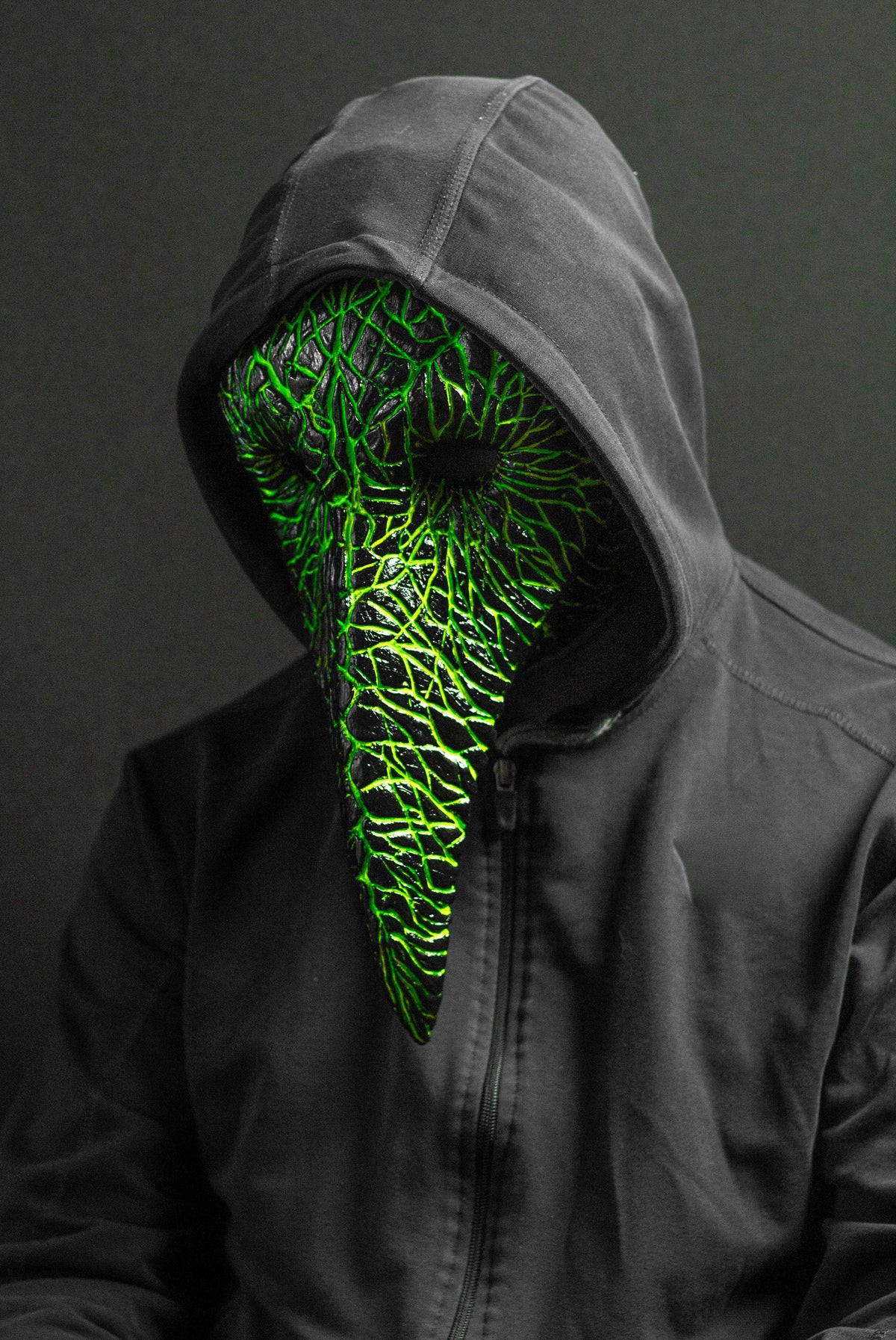 Plague Doctor mask for Helloween party and carnival or masquerade. Predator blood acid streaks shape.
