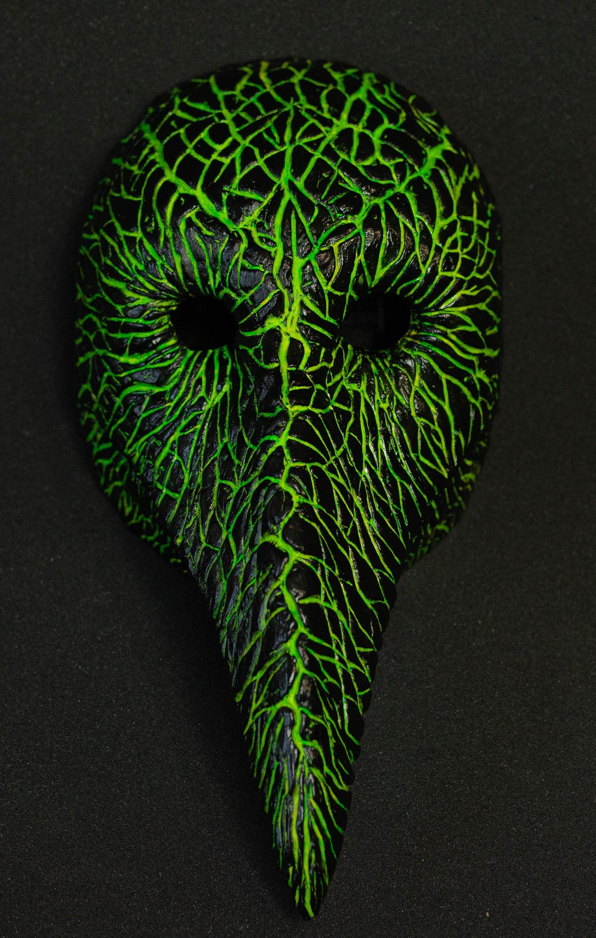 Plague Doctor mask for Helloween party and carnival or masquerade. Predator blood acid streaks shape.