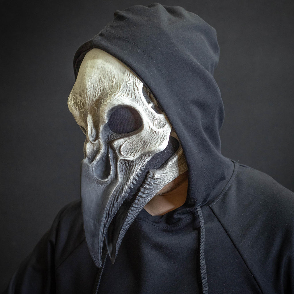 Plague Doctor mask Bird skull with a movable jaw white and black shape