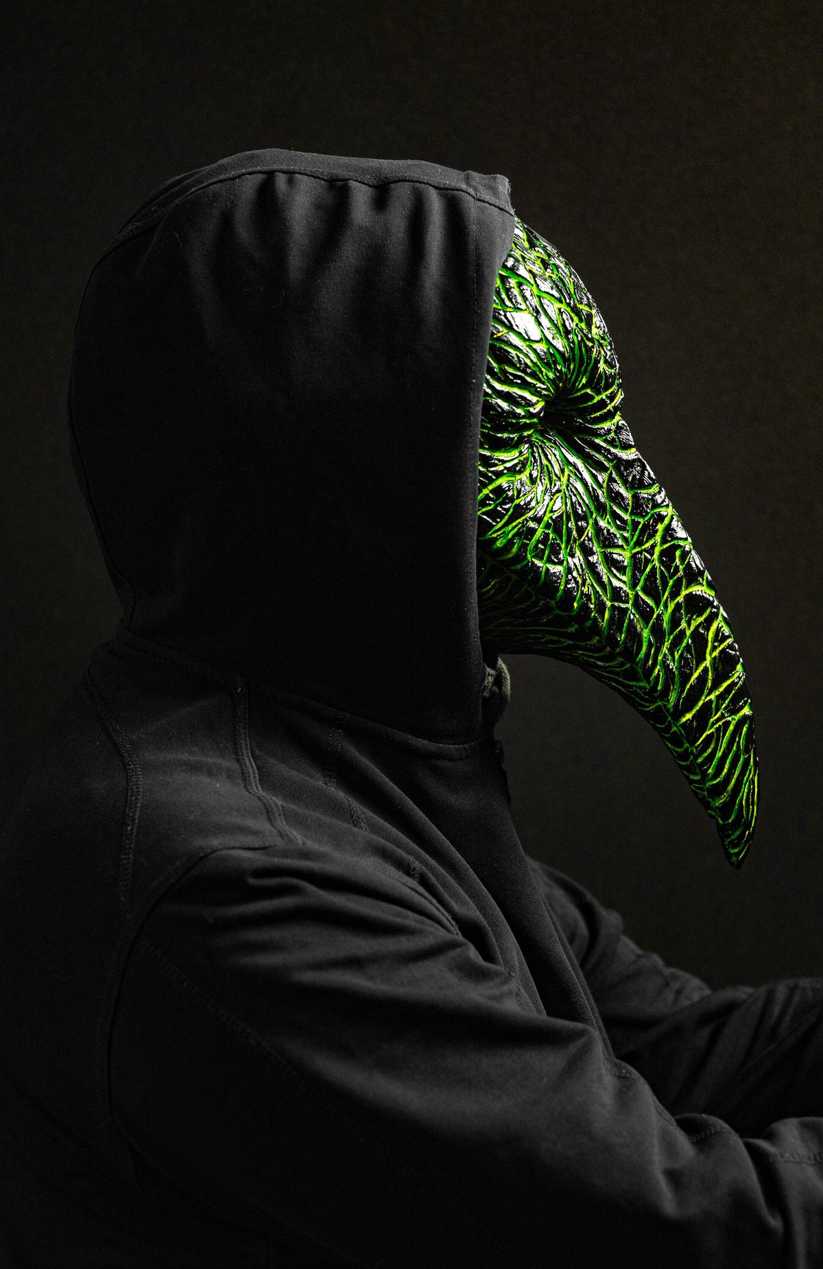 Plague Doctor mask for Helloween party and carnival or masquerade. Predator blood acid streaks shape.