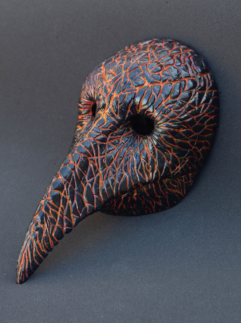 Plague Doctor mask for Helloween party and carnival or masquerade. Bird mask magma shape.