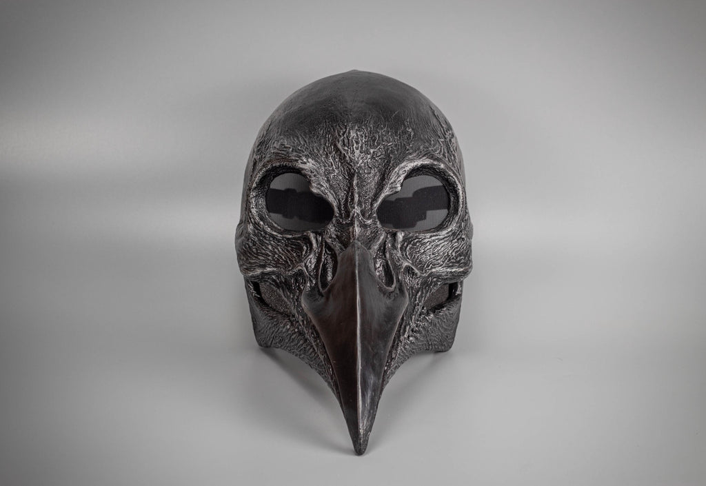 Plague Doctor mask Bird skull with a movable jaw and silver scratches.