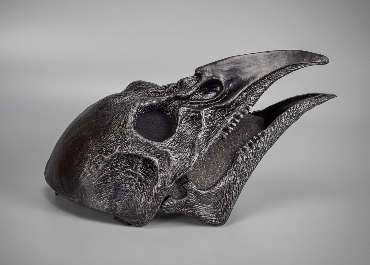 Plague Doctor mask Bird skull with a movable jaw and silver scratches.