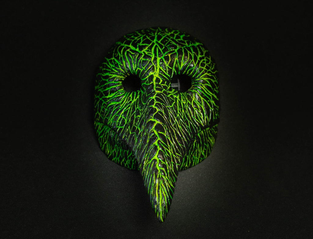 Plague Doctor mask for Helloween party and carnival or masquerade. Predator blood acid streaks shape.