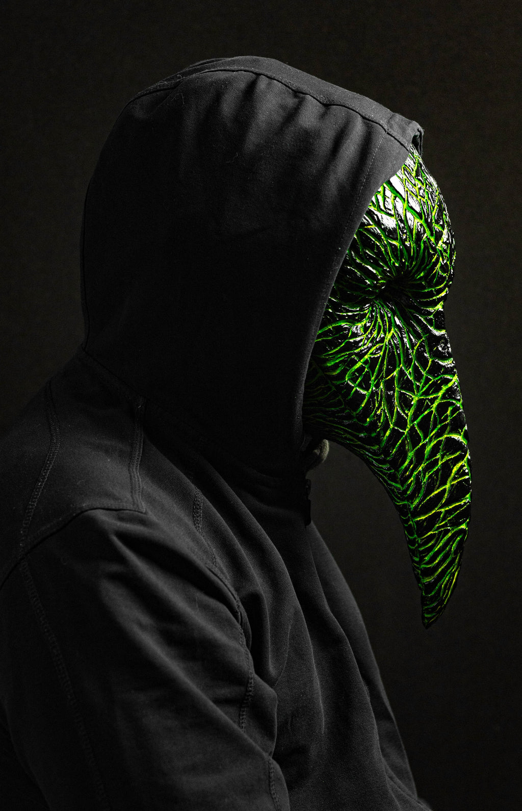 Plague Doctor mask for Helloween party and carnival or masquerade. Predator blood acid streaks shape.