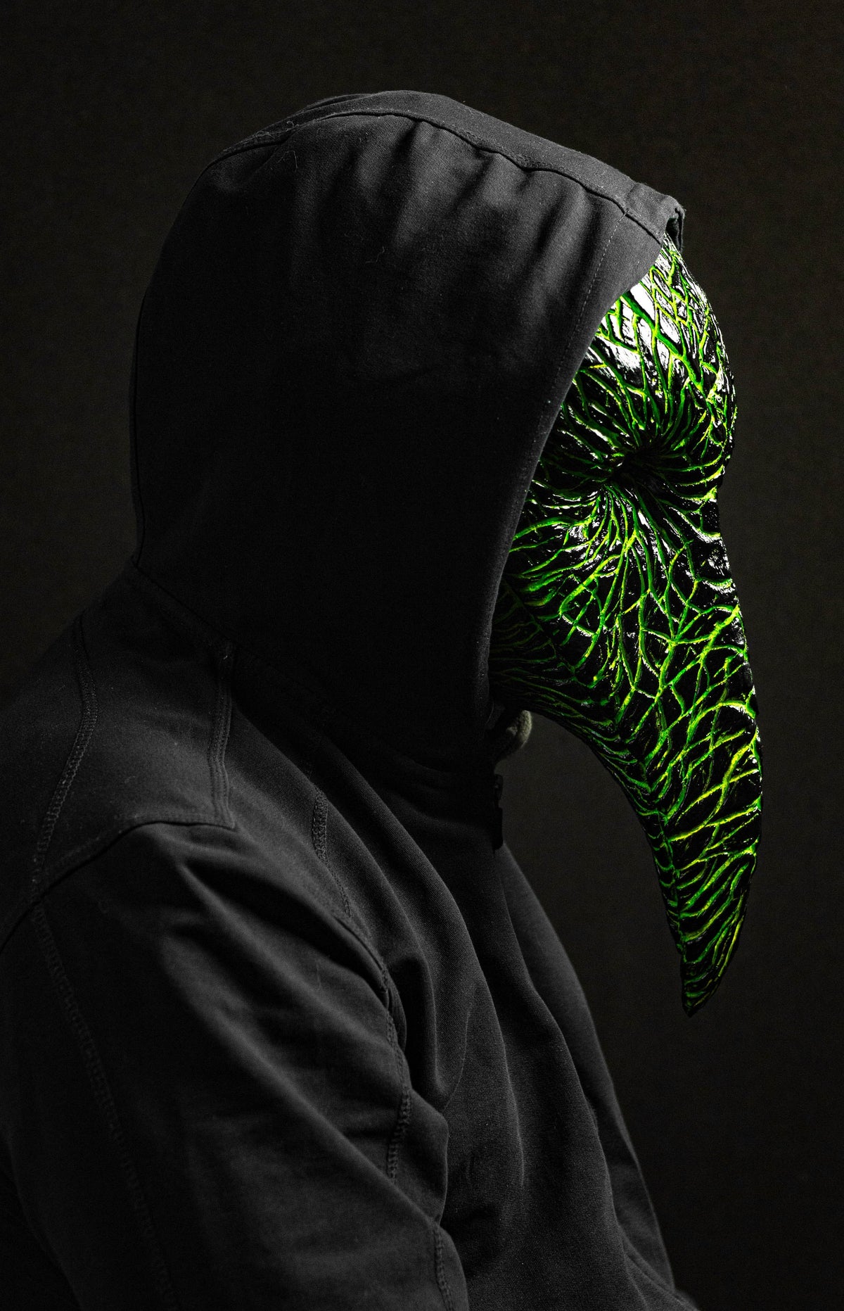 Plague Doctor mask for Helloween party and carnival or masquerade. Predator blood acid streaks shape.