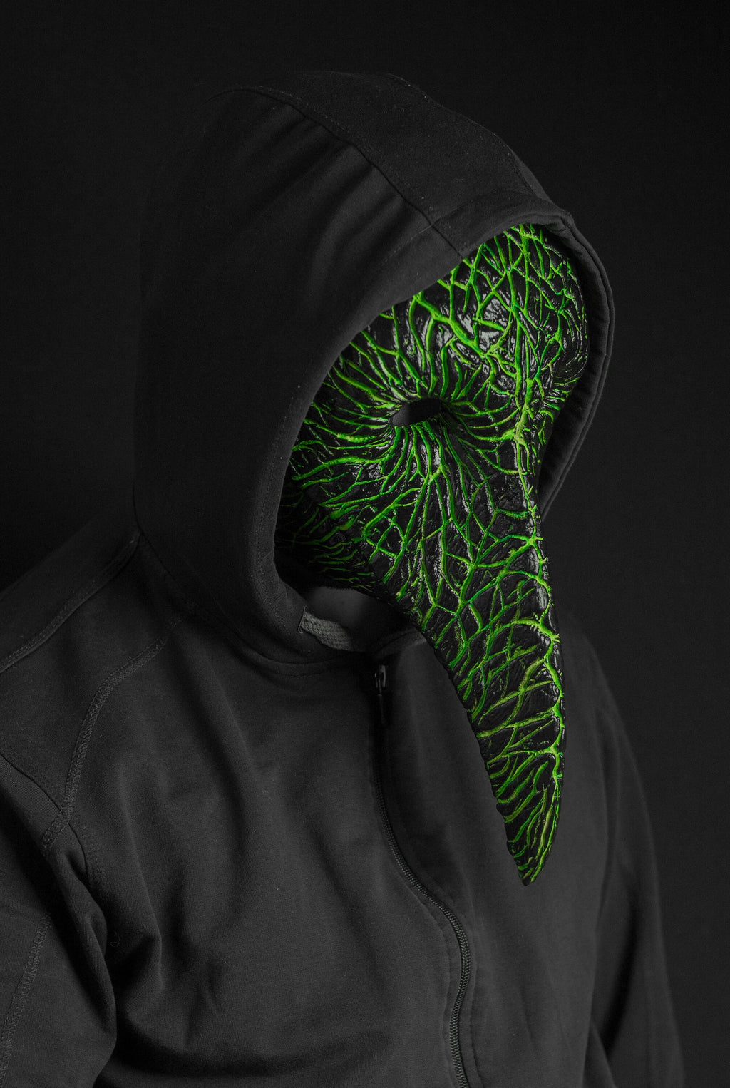 Plague Doctor mask for Helloween party and carnival or masquerade. Predator blood acid streaks shape.