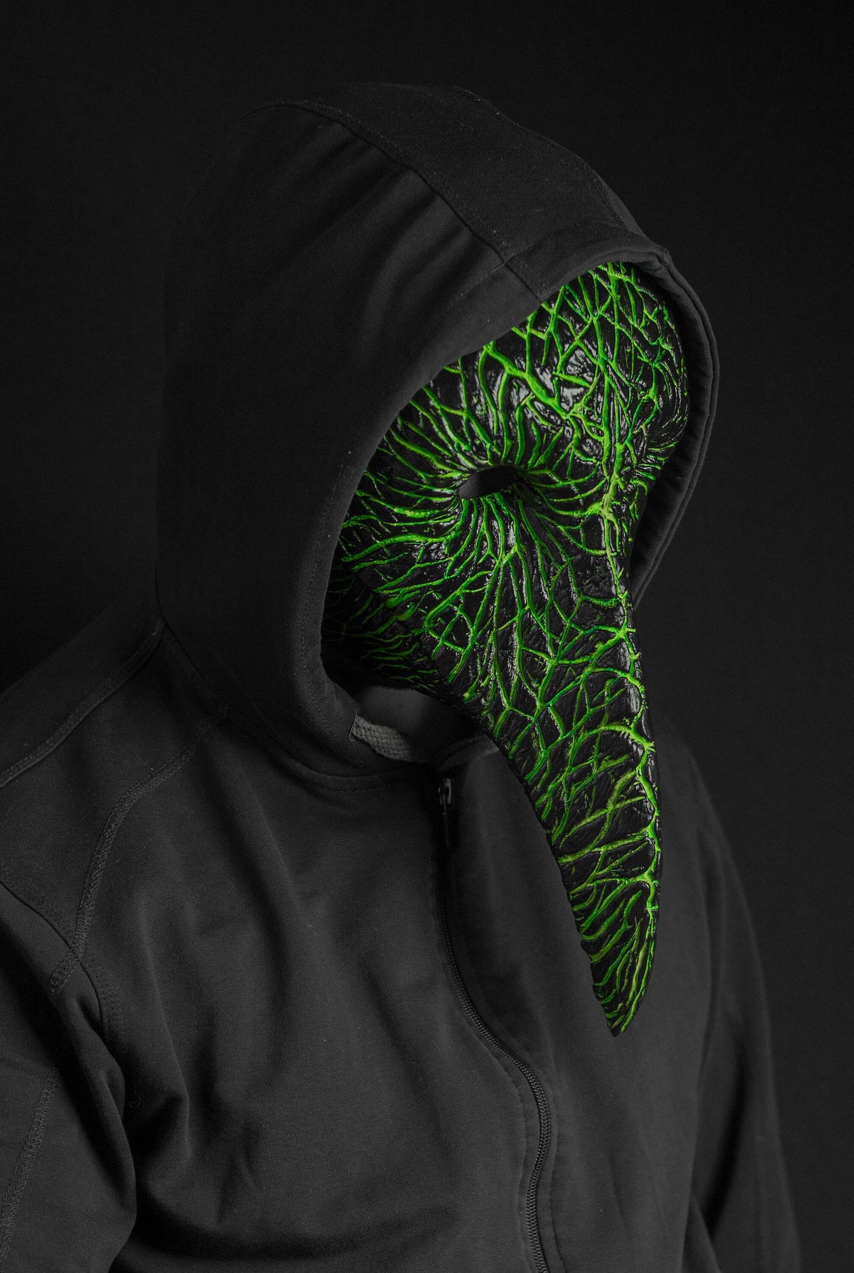 Plague Doctor mask for Helloween party and carnival or masquerade. Predator blood acid streaks shape.